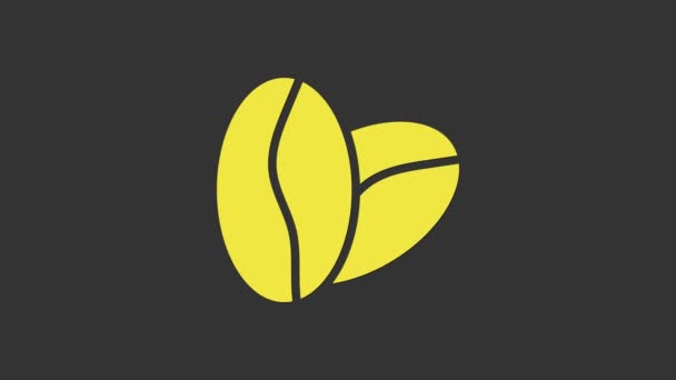 Icono de granos de café amarillo aislado sobre fondo gris. Animación gráfica de vídeo 4K — Vídeos de Stock