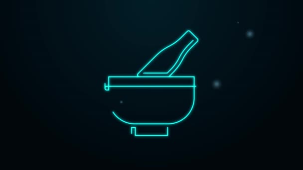 Glowing neon line Mortar and pestle icon isolated on black background. 4K Video motion graphic animation — Stock Video