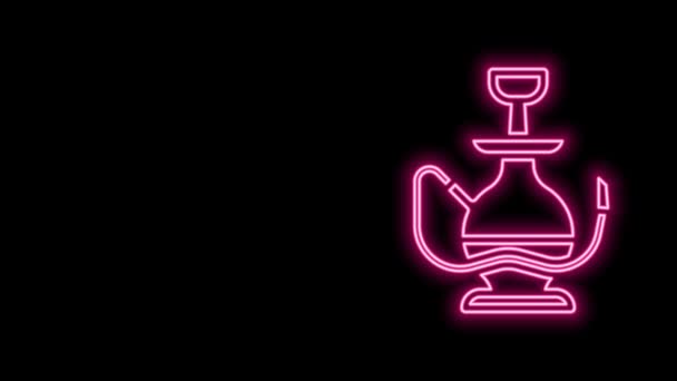 Gloeiende neon lijn Hookah icoon geïsoleerd op zwarte achtergrond. 4K Video motion grafische animatie — Stockvideo