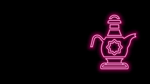 Leuchtende Neon-Linie islamische Teekanne Symbol isoliert auf schwarzem Hintergrund. 4K Video Motion Grafik Animation — Stockvideo