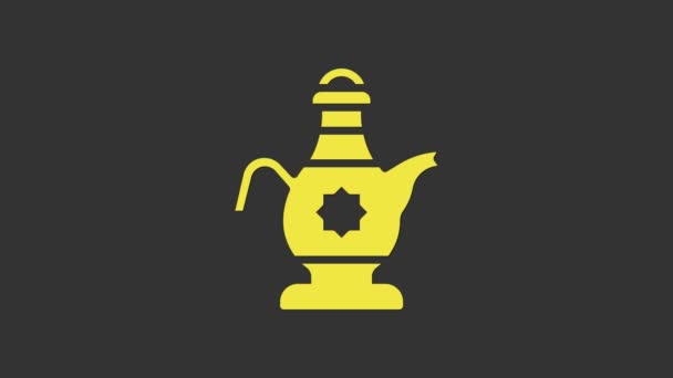黄色伊斯兰茶壶图标孤立在灰色背景。4K视频运动图形动画 — 图库视频影像