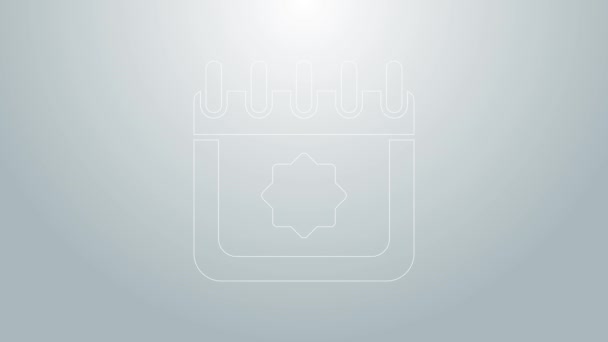 Línea azul Icono de calendario Ramadán aislado sobre fondo gris. Kareem Ramadán y símbolos islámicos. Animación gráfica de vídeo 4K — Vídeos de Stock