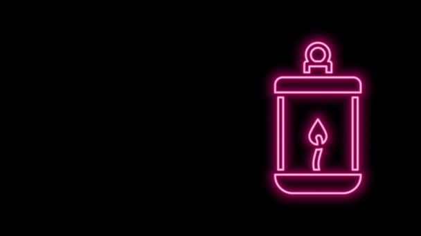 Glödande neon linje Ramadan Kareem lykta ikon isolerad på svart bakgrund. 4K Video motion grafisk animation — Stockvideo