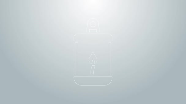 Linea blu icona della lanterna Ramadan Kareem isolata su sfondo grigio. Animazione grafica 4K Video motion — Video Stock