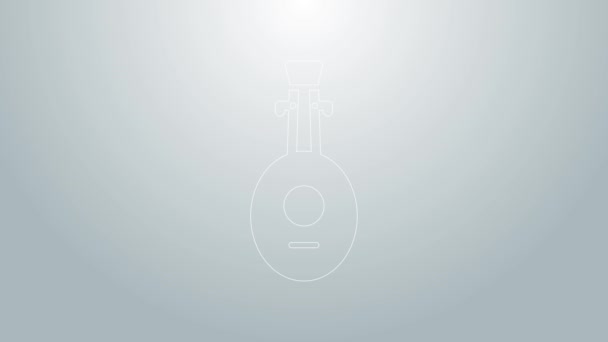 Línea azul Instrumento musical icono de laúd aislado sobre fondo gris. Instrumento de música árabe, oriental, griega. Animación gráfica de vídeo 4K — Vídeos de Stock