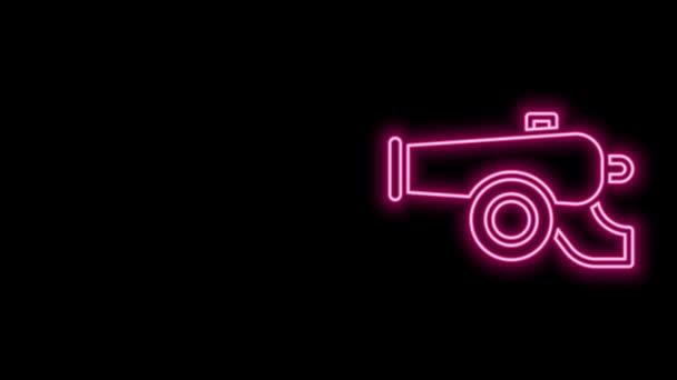 ネオンラインを輝くラマダーンの大砲のアイコンは黒い背景に隔離されています。4Kビデオモーショングラフィックアニメーション — ストック動画
