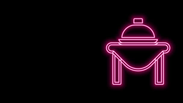 Светящаяся неоновая линия Значок питания стола изолирован на черном фоне. Видеографическая анимация 4K — стоковое видео
