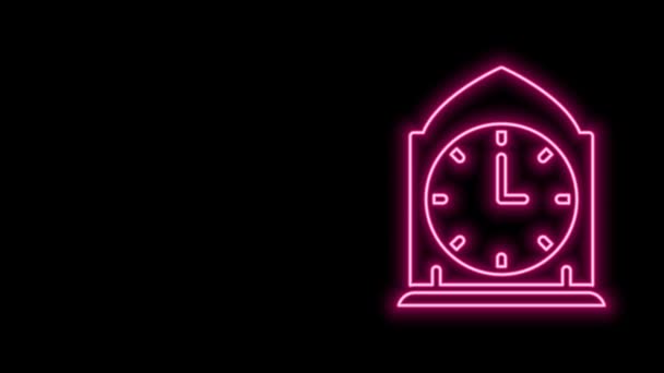Icono de reloj de línea de neón brillante aislado sobre fondo negro. Símbolo de tiempo. Animación gráfica de vídeo 4K — Vídeos de Stock