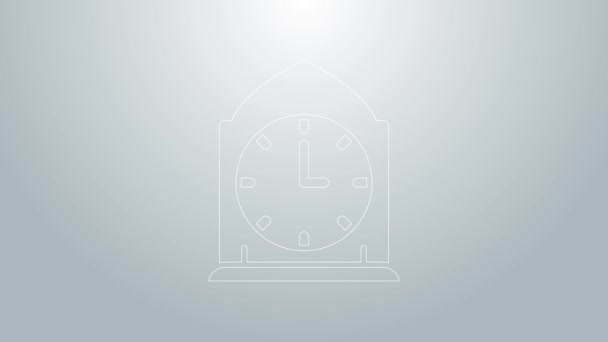 Icono de reloj de línea azul aislado sobre fondo gris. Símbolo de tiempo. Animación gráfica de vídeo 4K — Vídeo de stock