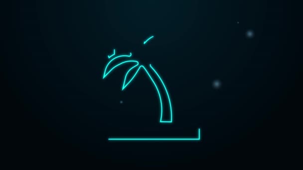 Светящаяся неоновая линия икона тропических пальм выделена на черном фоне. Кокосовая пальма. Видеографическая анимация 4K — стоковое видео