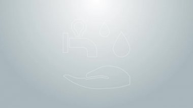 Mavi çizgi Wudhu simgesi gri arkaplanda izole edildi. Müslüman adam abdest alıyor. 4K Video hareketli grafik canlandırması