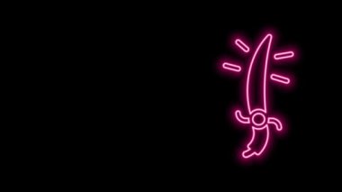 Parlayan neon hattı Arap kılıç simgesi siyah arkaplanda izole edildi. 4K Video hareketli grafik canlandırması