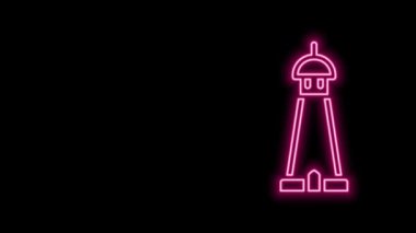 Parlayan neon çizgili cami kulesi ya da siyah arkaplanda izole edilmiş minare ikonu. 4K Video hareketli grafik canlandırması