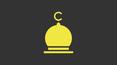 Sarı Müslüman Cami simgesi gri arkaplanda izole edilmiş. 4K Video hareketli grafik canlandırması