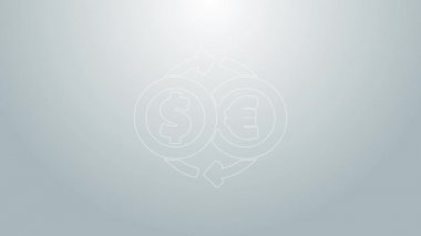 Mavi çizgi Para Takas simgesi gri arka planda izole. Euro ve Dolar para transferi sembolü. Bankacılık işareti. 4K Video hareketli grafik canlandırması