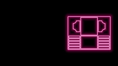 Parlak neon hattı kağıt yığınları para ikonu siyah arka planda izole. Para desteleri. Para birimi. 4K Video hareketli grafik canlandırması