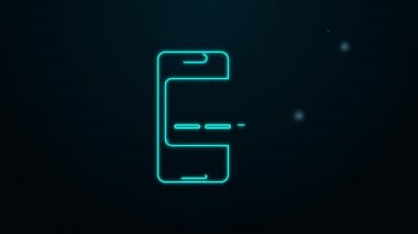 Parlayan neon hattı Mobil bankacılık simgesi siyah arkaplanda izole edildi. Cep telefonu ekranına cep telefonu bankacılığı yoluyla para aktar. 4K Video hareketli grafik canlandırması