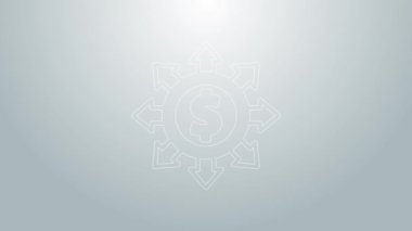 Mavi çizgi Dolar, paylaşım, ağ simgesi gri arkaplanda izole edildi. 4K Video hareketli grafik canlandırması