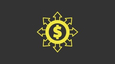 Sarı Dolar, paylaşım, ağ simgesi gri arkaplanda izole edildi. 4K Video hareketli grafik canlandırması