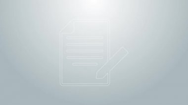 Mavi çizgi Belgesi ve kalem simgesi gri arkaplanda izole edildi. Dosya simgesi. Kontrol listesi simgesi. İş konsepti. 4K Video hareketli grafik canlandırması