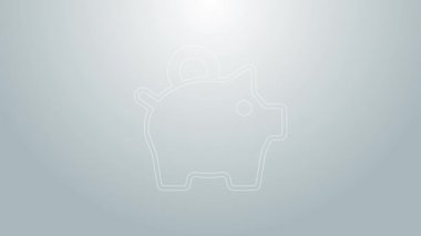 Mavi çizgi Piggy Bank ikonu gri arka planda izole edildi. Tasarruf ya da para birikimi, yatırım. 4K Video hareketli grafik canlandırması