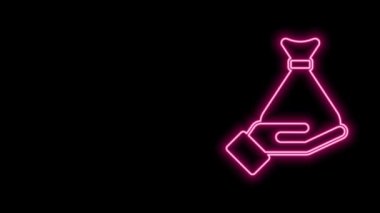 Parlak neon hattı Para el simgesinde siyah arkaplanda izole edildi. Sigorta konsepti. Güvenlik, güvenlik, koruma, konsept koruma. 4K Video hareketli grafik canlandırması