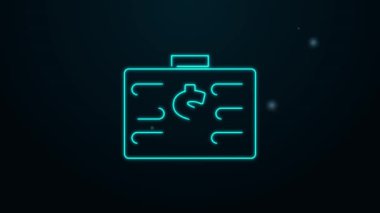 Parlayan neon hattı evrak çantası ve para simgesi siyah arka planda izole edildi. İş ilanı. İş portföyü. 4K Video hareketli grafik canlandırması