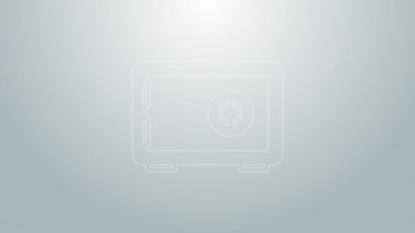 Mavi çizgi Güvenli simgesi gri arkaplanda izole edildi. Kapı, şifreli bir banka kasası. Güvenilir Veri Koruma. 4K Video hareketli grafik canlandırması