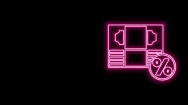 Parlayan neon hattı Para% simgesi siyah arkaplanda izole edildi. Yüzde sadakat cüzdanı. 4K Video hareketli grafik canlandırması