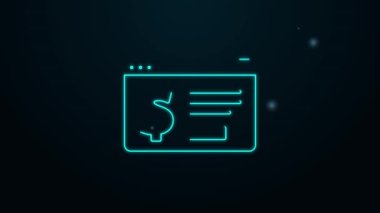 Parlayan neon hattı. Siyah arka planda dolar simgesi olan online bankacılık. Dünyanın her yerine para göndermek, para transferi, finansal işlemler. 4K Video hareketli grafik canlandırması