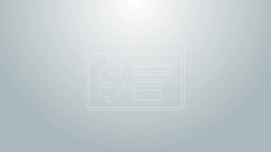 Mavi Hat Çevrimiçi Bankacılık. Gri arkaplanda dolar simgesi var. Dünyanın her yerine para göndermek, para transferi, finansal işlemler. 4K Video hareketli grafik canlandırması