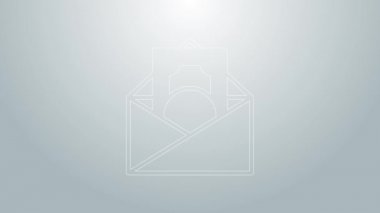 Bozuk para sembollü mavi çizgi zarfı gri arkaplanda izole edilmiş. Maaş zammı, maaş bordrosu, tazminat geliri. 4K Video hareketli grafik canlandırması