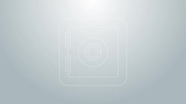 Mavi çizgi Güvenli simgesi gri arkaplanda izole edildi. Kapı, şifreli bir banka kasası. Güvenilir Veri Koruma. 4K Video hareketli grafik canlandırması