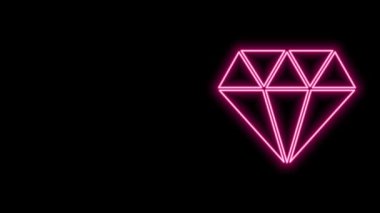 Parlayan neon çizgisi simgesi siyah arkaplanda izole edildi. Mücevher sembolü. Mücevher taşı. 4K Video hareketli grafik canlandırması