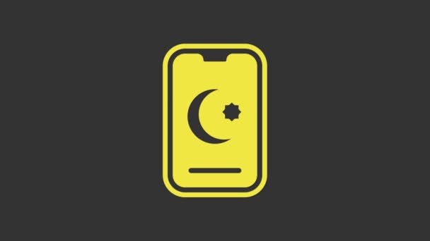 Estrela amarela e crescente - símbolo do ícone do Islã isolado no fundo cinza. Símbolo religioso. Animação gráfica em movimento de vídeo 4K — Vídeo de Stock