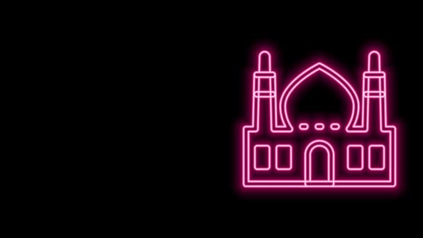 Linha de néon brilhante ícone da mesquita muçulmana isolado no fundo preto. Animação gráfica em movimento de vídeo 4K — Vídeo de Stock
