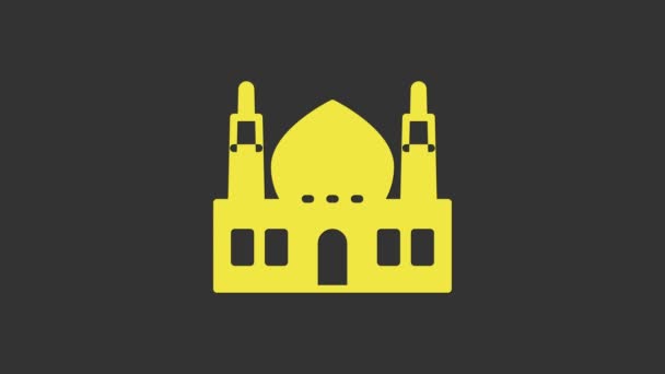 Sarı Müslüman Cami simgesi gri arkaplanda izole edilmiş. 4K Video hareketli grafik canlandırması — Stok video
