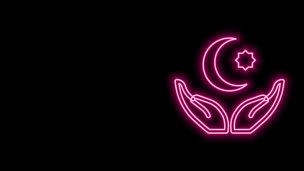 Linha de néon brilhante Estrela e crescente - símbolo do ícone do Islã isolado no fundo preto. Símbolo religioso. Animação gráfica em movimento de vídeo 4K — Vídeo de Stock