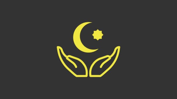 Sarı Yıldız ve Hilal - gri arka planda izole edilmiş İslam ikonunun sembolü. Din sembolü. 4K Video hareketli grafik canlandırması — Stok video