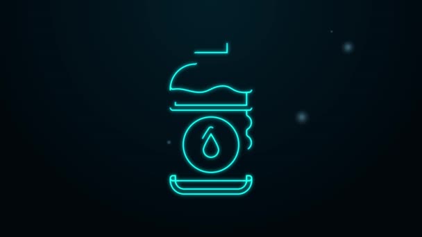 Leuchtende Leuchtschrift Wasserflasche isoliert auf schwarzem Hintergrund. Soda Aqua Drink Zeichen. 4K Video Motion Grafik Animation — Stockvideo