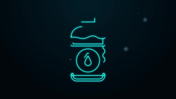 Línea de neón brillante Icono de botella de agua aislado sobre fondo negro. Signo de bebida de soda aqua. Animación gráfica de vídeo 4K — Vídeo de stock