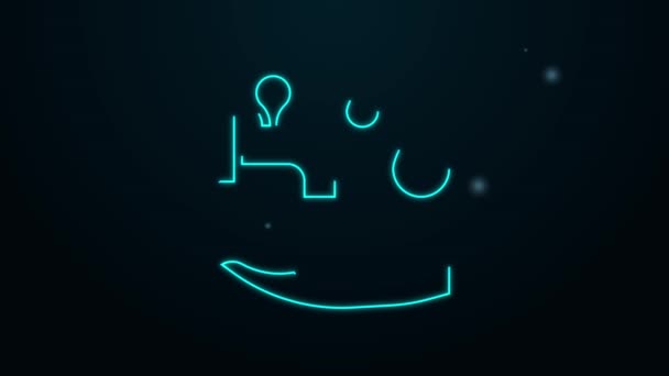 Linea neon incandescente icona Wudhu isolata su sfondo nero. Uomo musulmano che fa abluzione. Animazione grafica 4K Video motion — Video Stock
