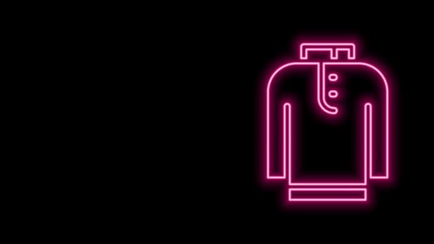 Linea neon incandescente icona della camicia kurta isolata su sfondo nero. Animazione grafica 4K Video motion — Video Stock