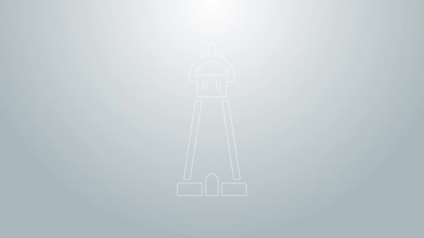 Mavi çizgi cami kulesi ya da gri arkaplanda izole edilmiş minare ikonu. 4K Video hareketli grafik canlandırması — Stok video