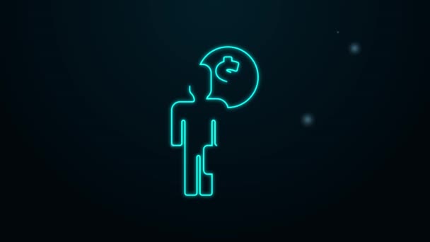 Glödande neon line Affärsman planerar sinne ikonen isolerad på svart bakgrund. Mänskligt huvud med dollar. Idé att tjäna pengar. Ökning av företagsinvesteringar. 4K Video motion grafisk animation — Stockvideo