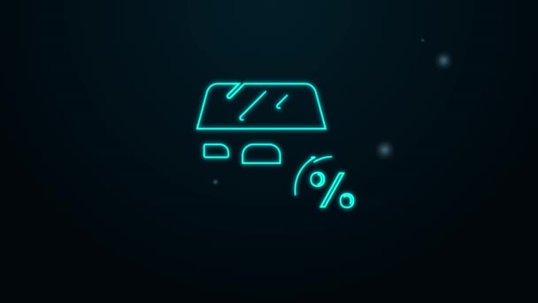 Glowing neon line Car leasing percent icon isolated on black background. Credit percentage symbol. 4K Video motion graphic animation — Stock Video