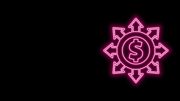 Gloeiende neon lijn Dollar, delen, netwerk pictogram geïsoleerd op zwarte achtergrond. 4K Video motion grafische animatie — Stockvideo