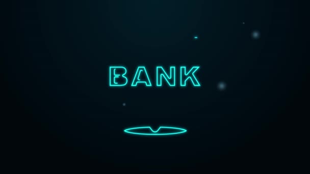 Glödande neon line Bank byggnad ikon isolerad på svart bakgrund. 4K Video motion grafisk animation — Stockvideo