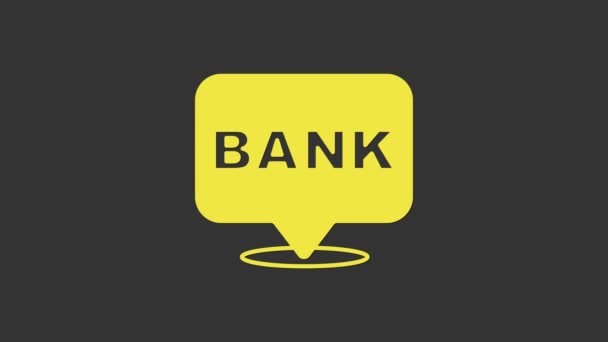 Icono del edificio Yellow Bank aislado sobre fondo gris. Animación gráfica de vídeo 4K — Vídeos de Stock