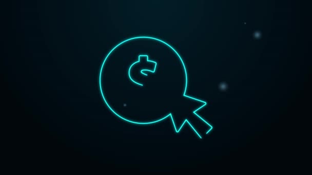 Glödande neon line Mynt pengar med dollar symbol ikon isolerad på svart bakgrund. Bankväxel. Kontantsymbol. 4K Video motion grafisk animation — Stockvideo